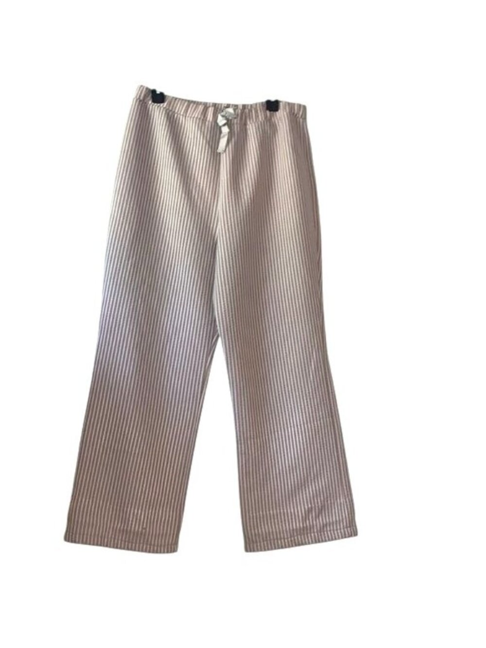 Womens Beige & White Striped Elastic Waist Wide-Leg Pants L